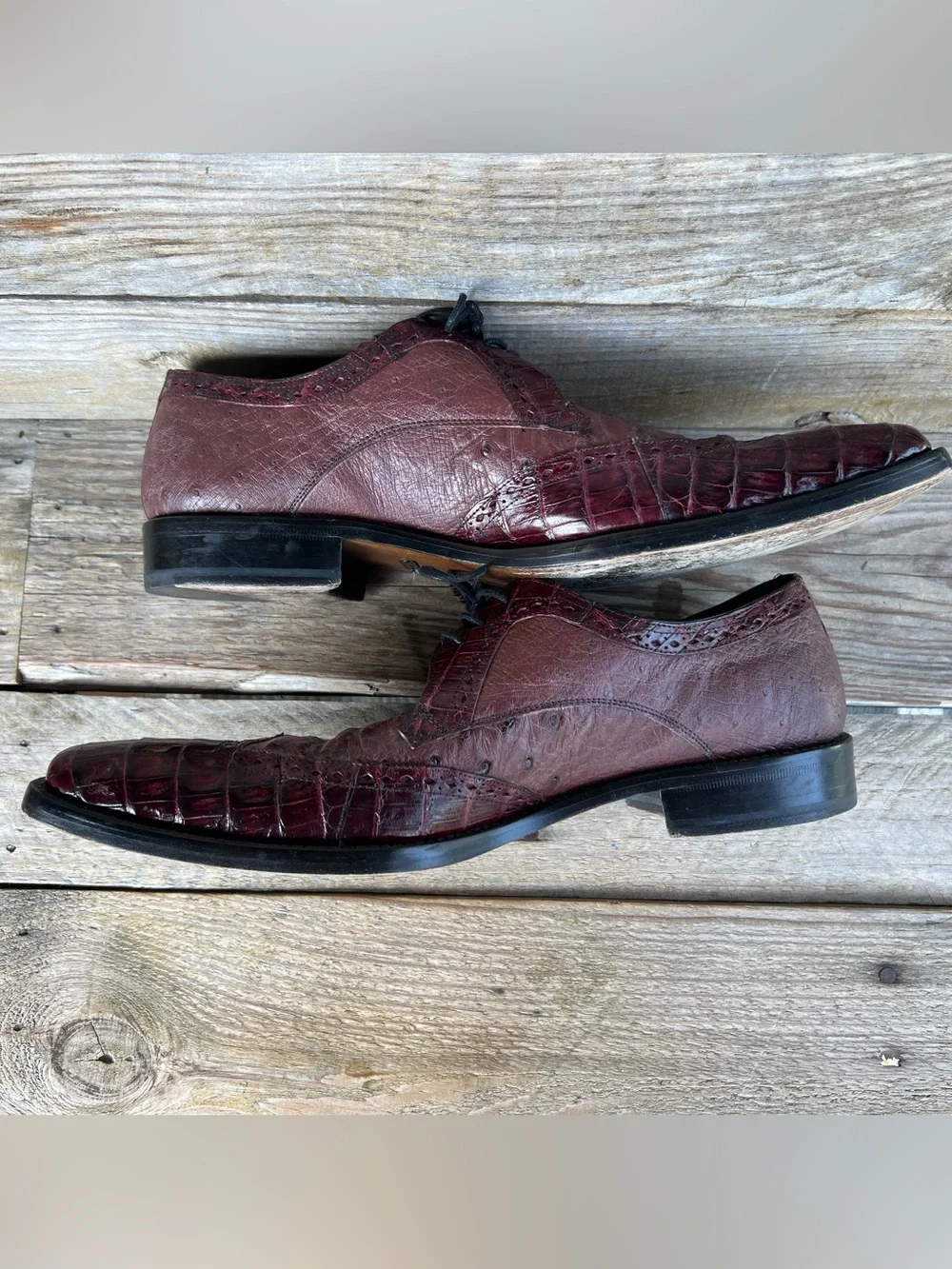 Mezlan Genuine Crocodile Luxury Derby Shoes Burgundy A64065 Men’s 10.5 M RARE